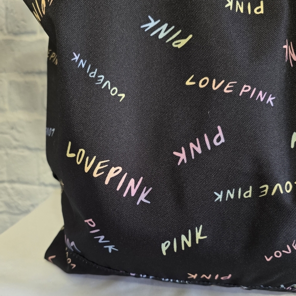 PINK Victoria's Secret Logo Love Pink Black Tote Bag Zip Close New - Picture 5 of 12